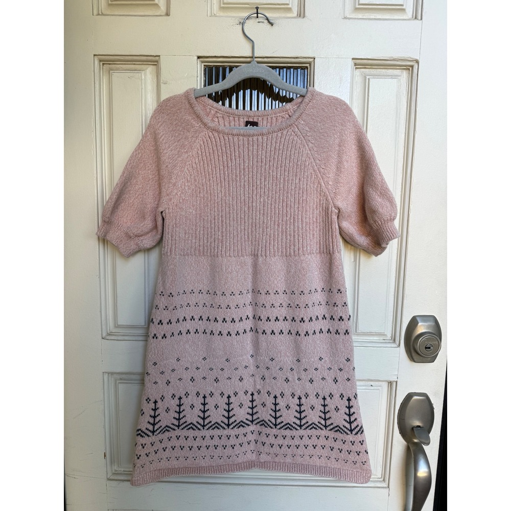 Tea Collection Kids Sweater Dress‎ Size 8 Pink Holiday Winter Trees